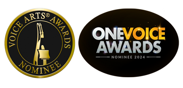 Voice Arts Awards Nominee and One Voices Awards Nominee badges